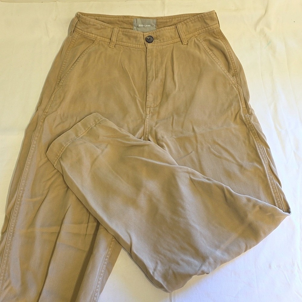 Everlane Way-High Drape Pant Women 2 Khaki Tan Tencel Wide Leg Trousers